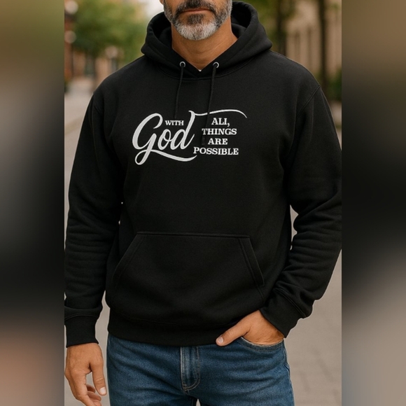 Christian Clothing - NWOT Drawstring Hoodie, "With God All Things Are Possible" - Picture 6 of 12